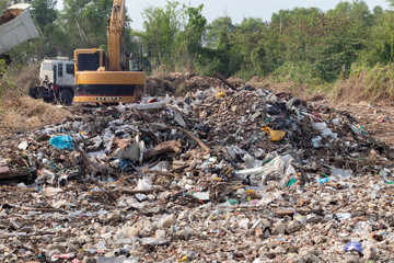 pile of garbage in construction site after destroy building