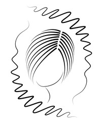 Silhouette of a head of a cute lady in a creative frame. A girl shows her hair on medium and short hair. Suitable for logo, advertising. Vector illustration