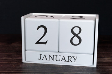 Business calendar for January, 28th day of the month. Planner organizer date or events schedule concept.