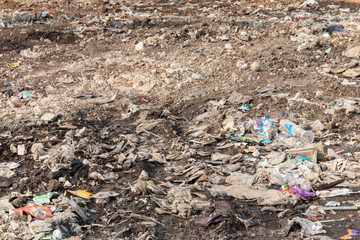 pile of garbage in construction site after destroy building