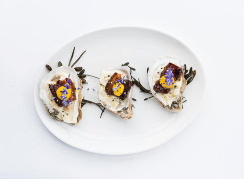 Oysters with bacon lardons