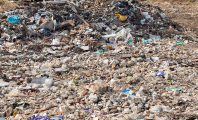 pile of garbage in construction site after destroy building