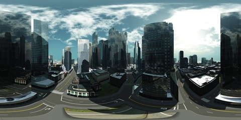Fototapeta na wymiar Panorama metropolis, Environment map. HDRI map. Equirectangular projection. Spherical panorama , 3D rendering