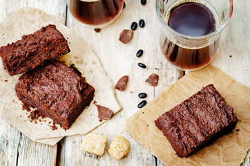 black bean brownies on a wood background