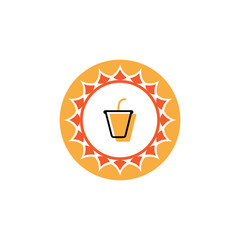 juice cup and sun illustrated with line border logo template