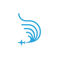 B letter illustrated with making line track plane logo template