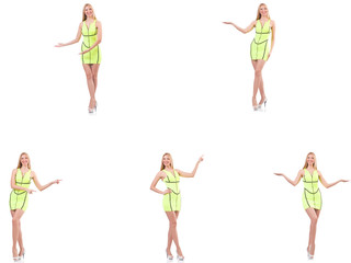 Young beautiful lady in yellow dress isolated on white  