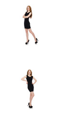 Young redhead lady in black dress  