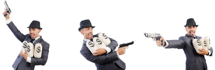 Young gangster in suit with handguns 