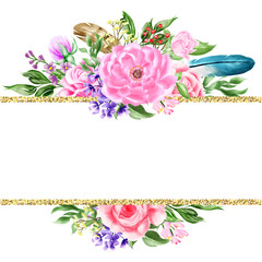 Watercolor floral Bohemian border frame