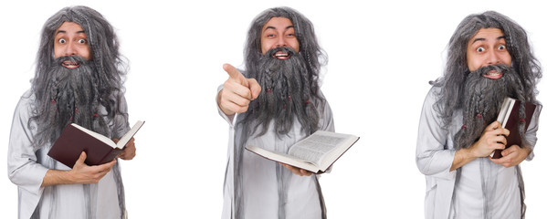 Funny old wizard with book 