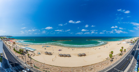 Extra Large Panoramic view of the Tel-Aviv beach on Mediterranean sea, Israel