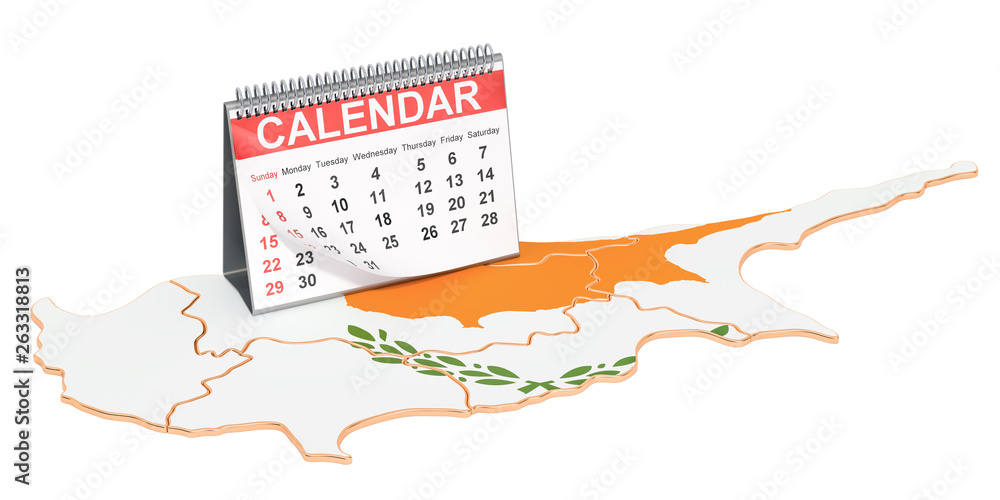 Poster desk calendar on the map of cyprus. 3d rendering