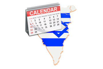 Desk calendar on the map of Israel. 3D rendering