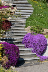 Steintreppe in einer Gartenanlage, Treppe in Ziergarten