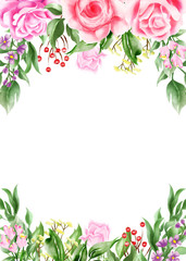 Watercolor illustration floral frame / border