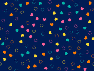 Cute hearts seamless pattern. Small hearts. Colorful pattern with small hearts on blue background. Template for greeting card Happy Valentines day, textile design, love concept. Vector illustration.