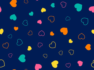 Cute hearts seamless pattern. Small hearts. Colorful pattern with small hearts on blue background. Template for greeting card Happy Valentines day, textile design, love concept. Vector illustration.