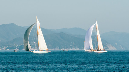 Fototapeta premium Two big white sailboats
