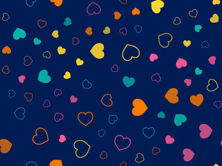Cute hearts seamless pattern. Small hearts. Colorful pattern with small hearts on blue background. Template for greeting card Happy Valentines day, textile design, love concept. Vector illustration.