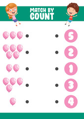 Vector Illustration Of Match By Count Exercise