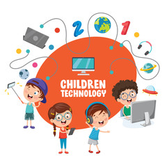 Vector Illustration Of Children Technology