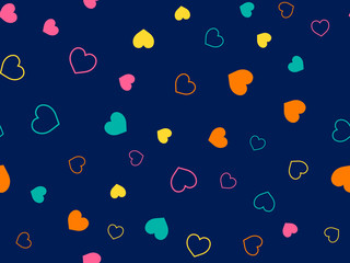 Cute hearts seamless pattern. Small hearts. Colorful pattern with small hearts on blue background. Template for greeting card Happy Valentines day, textile design, love concept. Vector illustration.