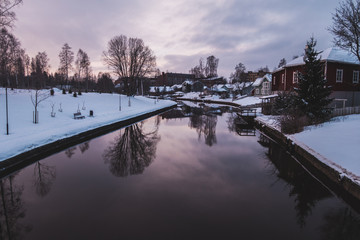Winter morning by the river in Forssa Finland