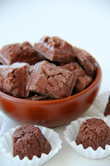 light chocolate pieces in a brown plate