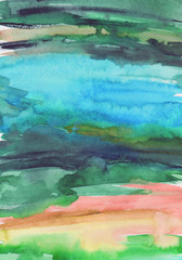 Watercolor abstract background, hand-painted texture, watercolor blue and green stains. Design for backgrounds, wallpapers, covers and packaging.