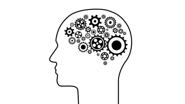Minimal motion design animation. Brain creating new ideas - concept of cogs and gears spinning animation. Seamless looping animation.