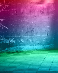 Grunge style damaged empty wall background with dark color tones.