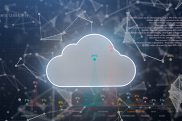 cloud data storage concept, cloud float in the air and businessman touch