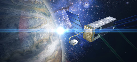 space craft on the orbit exploring new planet, elements of this image furnished by nasa b © Mihail