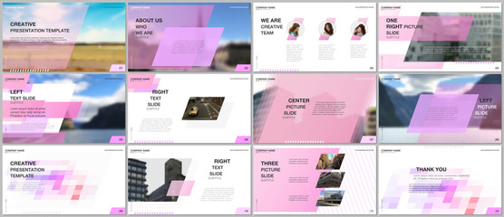 Minimal presentations design, portfolio vector templates with colorful gradient geometric background. Pink design. Multipurpose template for presentation slide, flyer leaflet, brochure cover, report