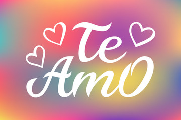 Hand drawn typography lettering Te amo. Te amo - I love you in Spanish, romantic decorative lettering. Vector Valentine's day card, poster, t-shirt print background