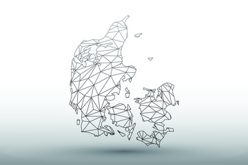 Denmark map vector of black color geometric connected lines using triangles on light background illustration meaning strong network