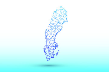 Sweden map vector of blue color geometric connected lines using triangles on light background illustration meaning strong network