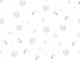 Foto op Plexiglas Kosmos Kosmos, ruimte, planeten, sterren naadloos patroon. Ruimte, univrse zwart-wit schets. Sterrenstelsels en sterren schattige doodle baby-elementen. Kinderachtige achtergrond. Hand verdrinken ontwerp voor kinderen Vectorillustratie