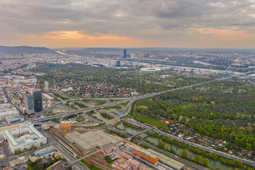 Beautiful drone shot of Vienna Austria at sunset