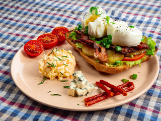 Toast with bacon, tomato ,pickle and boiled eggs