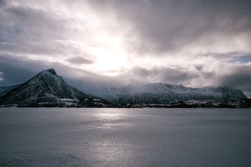 Austvagoya in Winter on Lofoten Archipelago in the Arctic Circle in Norway