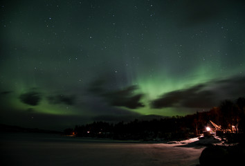Northern Lights in Austvagoya in Winter on Lofoten Archipelago in the Arctic Circle in Norway