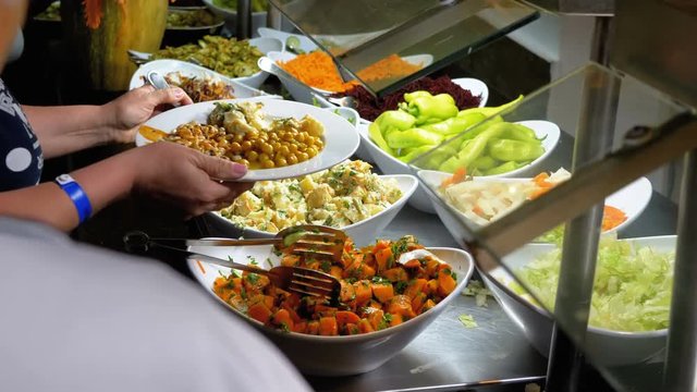 Breakfast Buffet. Various Ready-made Meals on the Counter in the Egyptian Restaurant.