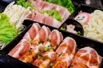 Pork slides in a tray