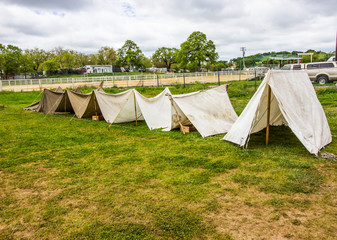 Row Of Pitched Canvas Tents In A Row