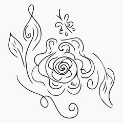 Hand Drawn Vector Illustrations Of Abstract Set of Rose or Peonies Flowers Isolated on Gray. Floral Design Elements For Invitations, Greeting Cards, Posters, Blogs. Hand Drawn Sketch of a Flowers