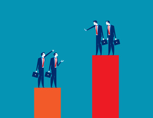 Business team envy another people team. Concept business vector illustration, Growth, Development, Contemplation.