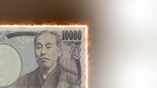 炎上するお金（一万円）のイメージCG