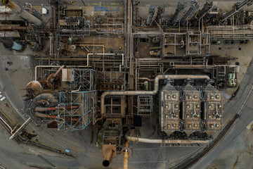 Overhead Top Aerial Photo of Industrial Factory Refinery Rusty